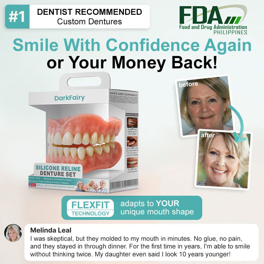 （Last day 50% off）DarkFairy™ 𝗔𝗱𝘃𝗮𝗻𝗰𝗲𝗱 𝗖𝘂𝘀𝘁𝗼𝗺𝗶𝘇𝗲𝗱 𝗙𝘂𝗹𝗹 𝗗𝗲𝗻𝘁𝘂𝗿𝗲 𝗦𝗲𝘁  （Clinically backed comfort-fit dentures —  Trusted by 12,000+  users for all-day comfort.）